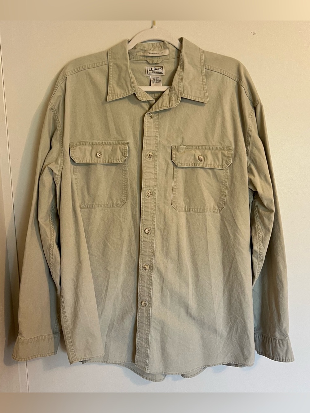 L.L. Bean Men's Button-Front Utility Shirt Jacket in Light Khaki